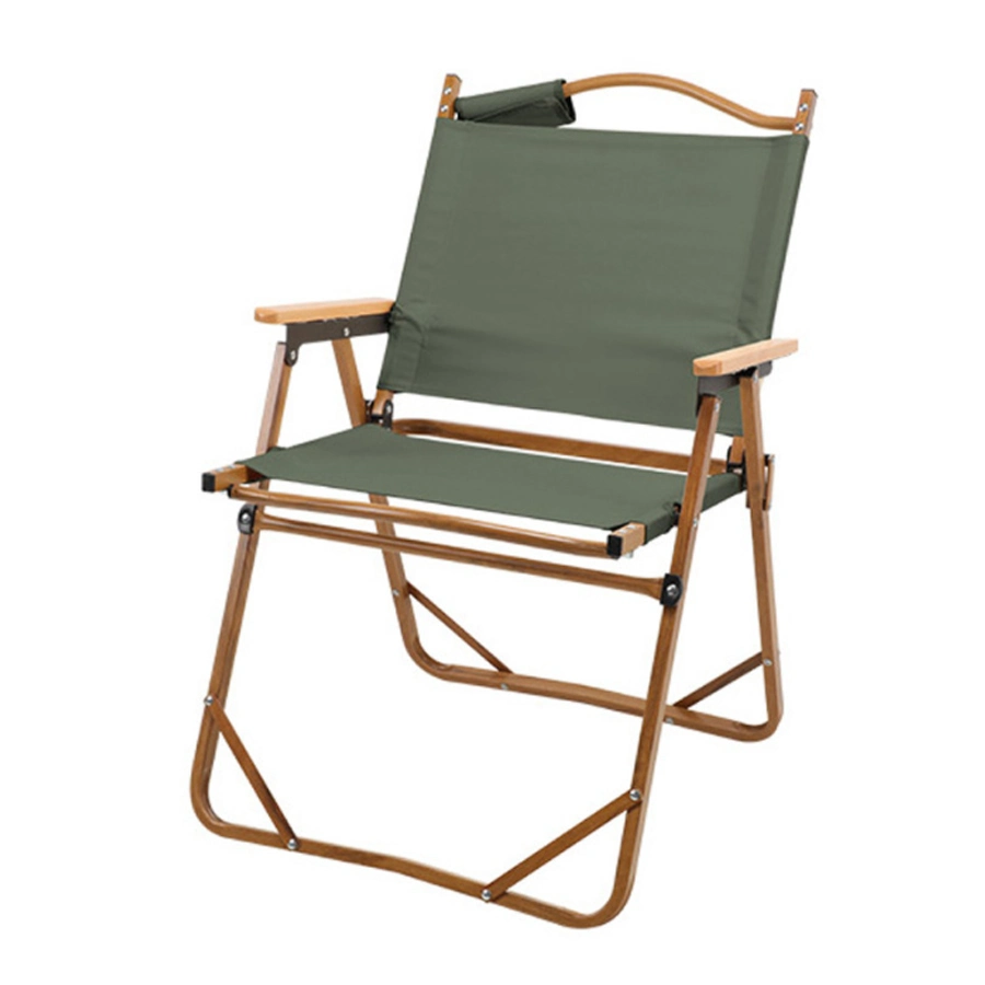 Outdoor Wood Grain Metal Frame Folding Beach Camp Kermit Chair