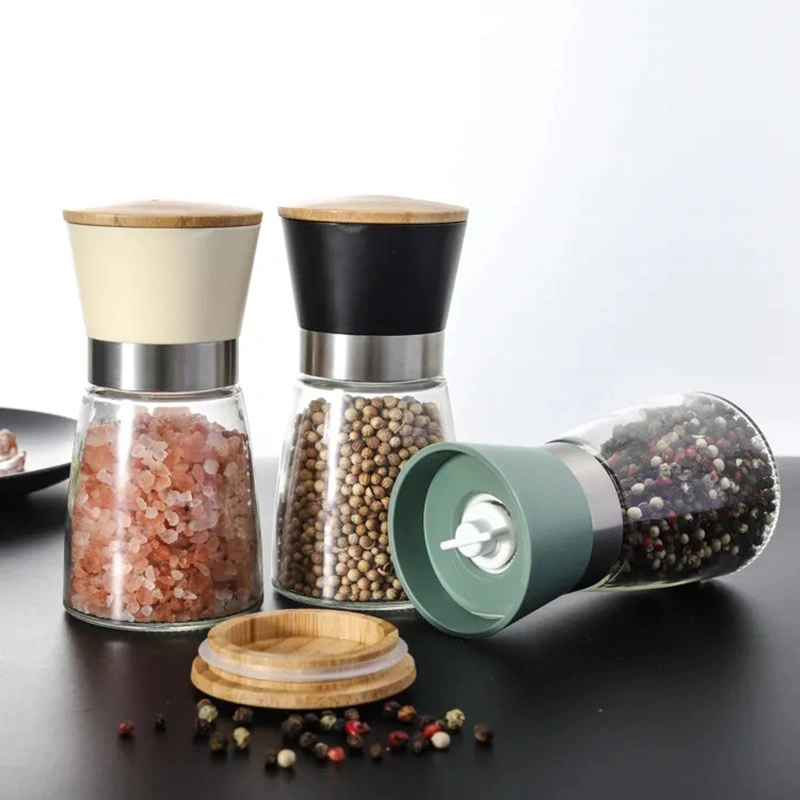 Manual Pepper Grinder Stainless Steel Sea Salt Spice Grinder Glass Grinder for Household Kitchen Supplies