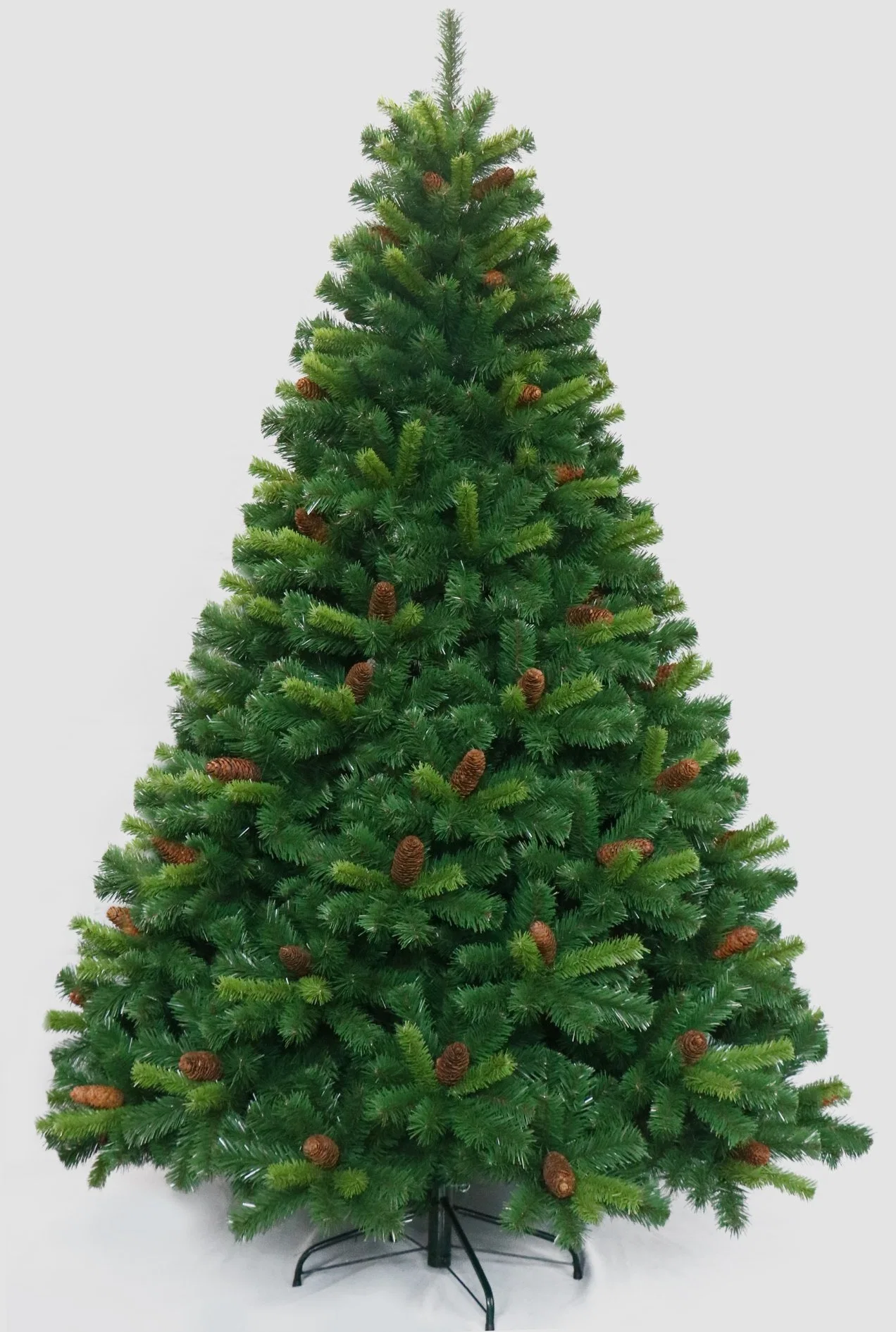 Árbol de Navidad artificial denso de alta calidad de 210 cm de color verde con piñas.