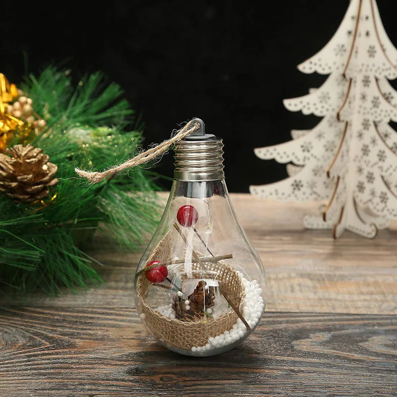 Pendant Ornaments LED Transparent Festival Light Ball with Built-in Snowflakes Pine Leaves Small Balls for Christmas Decoration