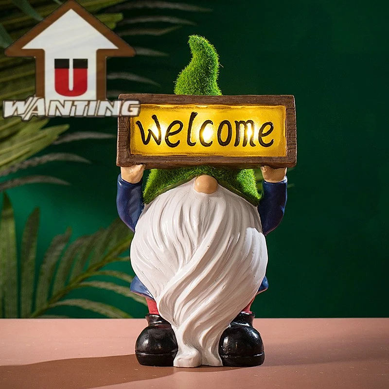 Polyresin Gnomes Solar Light Welcome Sign Decor Yard Ornaments Outdoor Landscape Lighting.