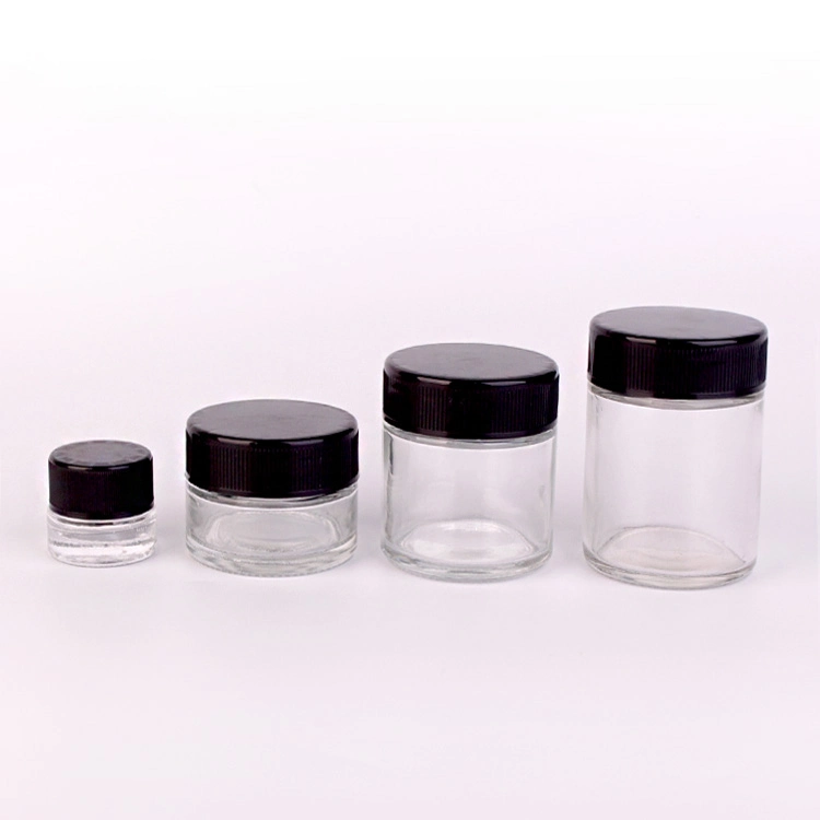 Empty 7ml 50ml 90ml 110ml 3oz 4oz Straight Side Round Clear Glass Storage Jar with Child Resistant Lid for Makeup Candy Spice Candles Honey and Medicine