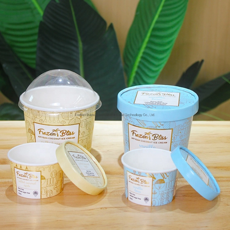 16oz Ice Cream Cup Compostable Cups PLA Lining Ice Cream Paper Cup with Dome Lid