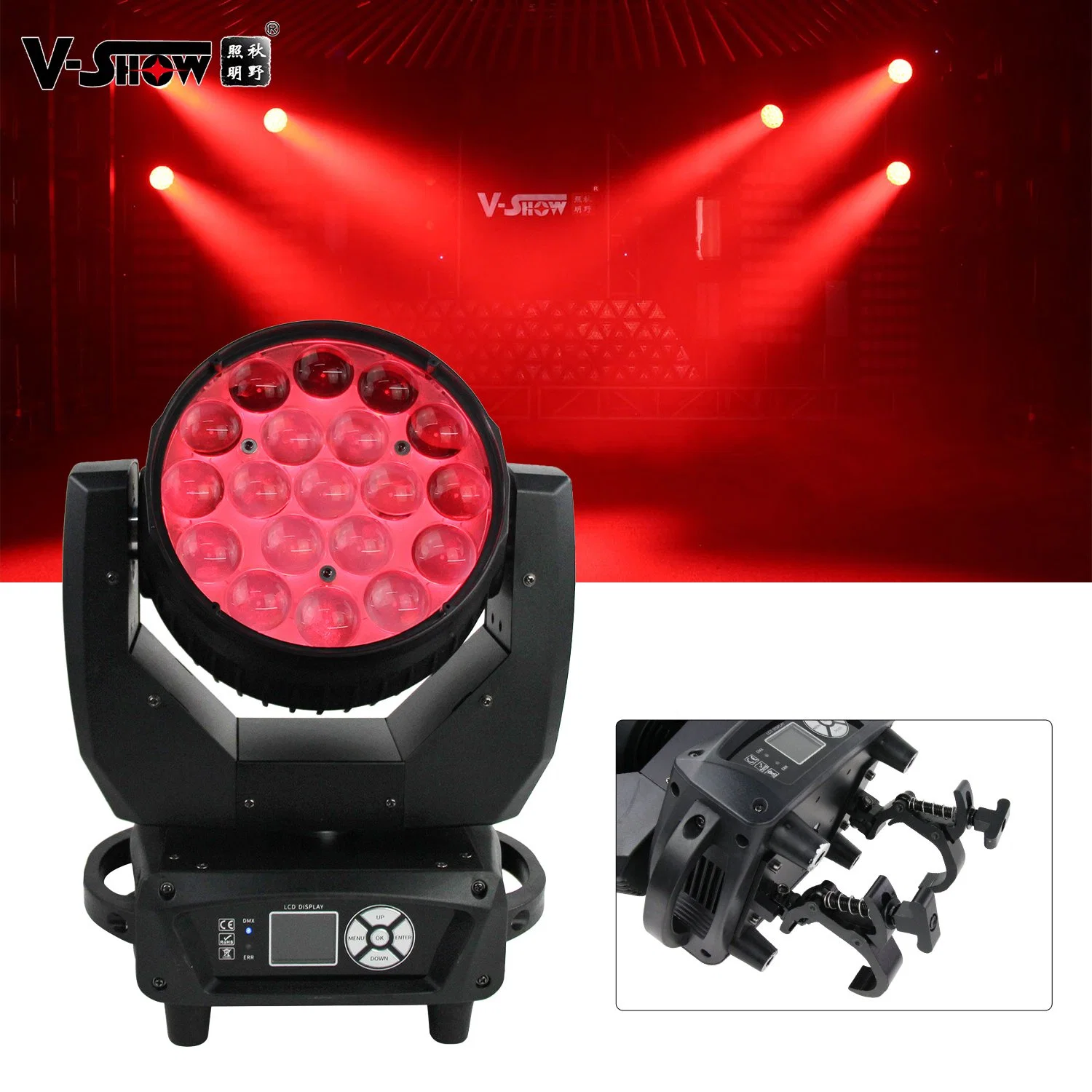 V-Show USA Stock 19*15W Wash Moving Head Light with Folding Clamp