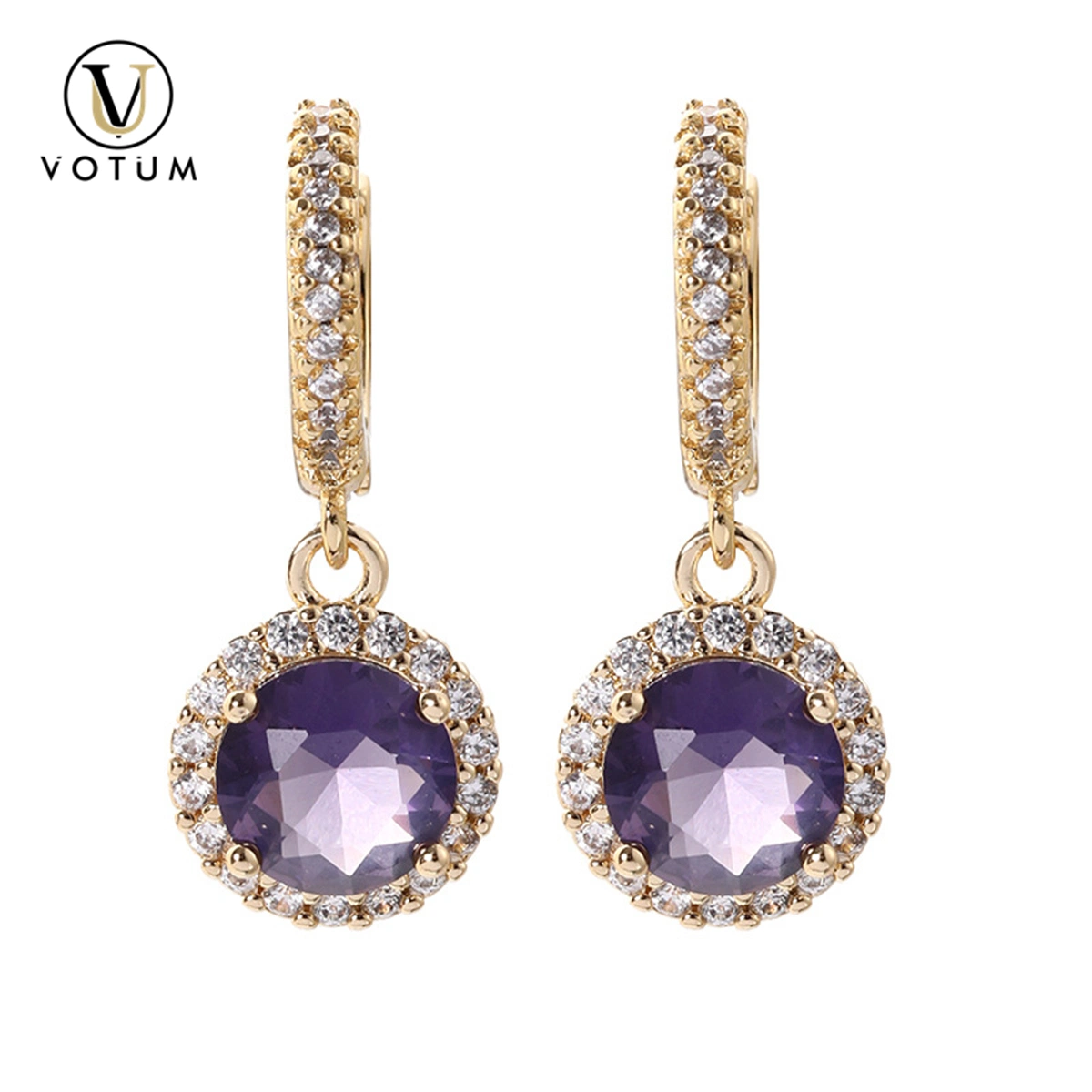 Usine de Votum OEM en gros 18K plaqué or S925 argent naturel Bijoux Moissanite Diamond Dangle boucles d'oreilles en cristal