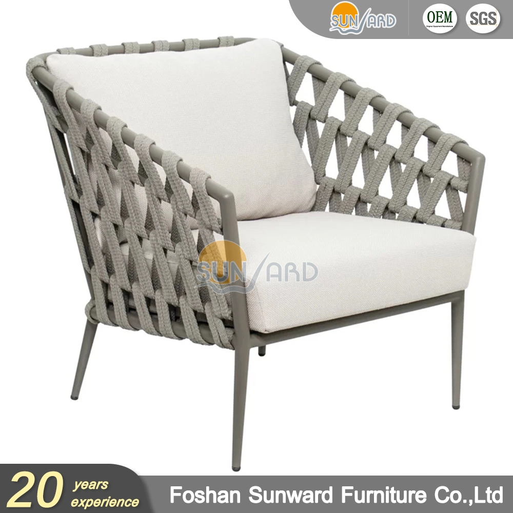 Moderno Venta caliente personalizada Garden Hotel Inicio Patio Ocio aluminio Marco Rope Woven silla de comedor al aire libre