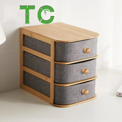 Hotselling Bambus Desktop Aufbewahrungsbox Kosmetische Organizer Holz Kosmetik Lagerung Box mit Stoffschubladen