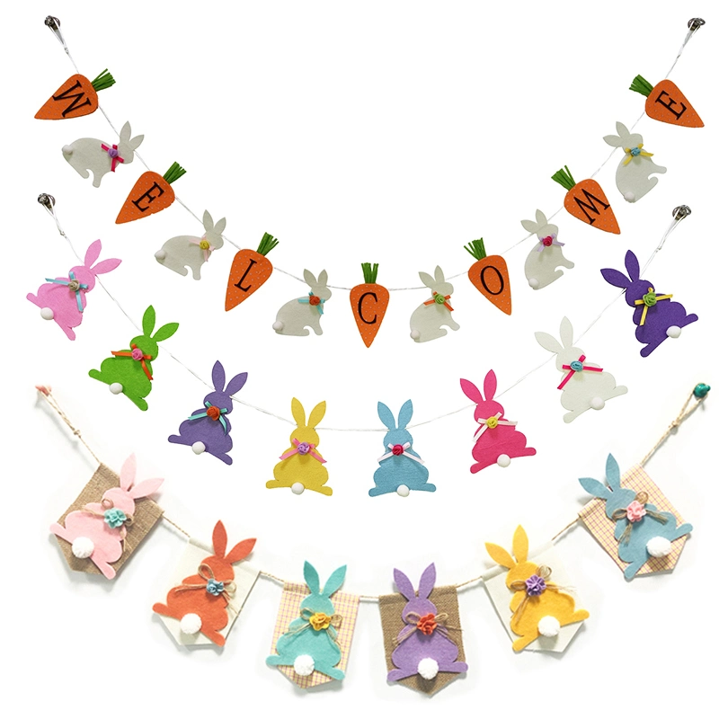 OEM &amp; ODM Hot Selling Osterhase Banner Filz Party Ornament Ostern Eier Girlande Filz Glitter Stoff Kamin Dekor Wanddekorationen Ostern Einrichtung