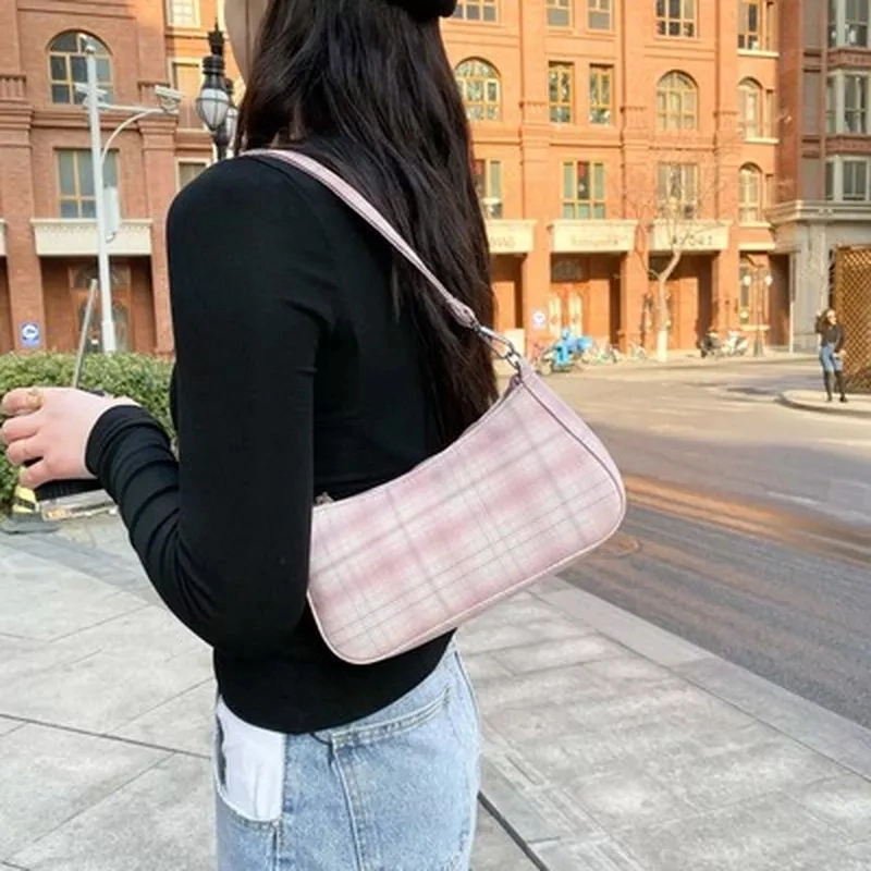 Plaid Print Underarm Bags Fashion Cloth Ladies Handbag Pop Design Sense Fashion Rainbow Plaid Striped Print Shoulder Bag