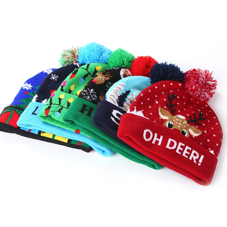 Novo Festival de Inverno Festa de Natal pompom party Chapéus de LED filhos da luz de LED do caps mulheres levaram Natal Beanies Malha Hat