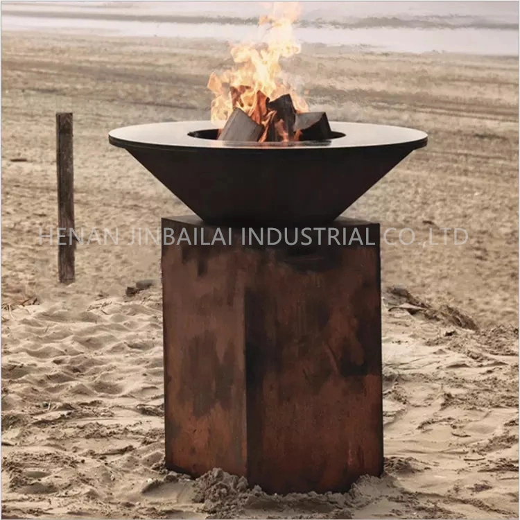 Garten Runde Feuerschale Holz Corten Stahl Outdoor Feuerstelle BBQ