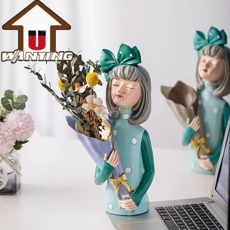 Heißer Verkauf Mädchen Bouquet Skulptur Desktop-Dekor Mode Möbel Hoch Qualitätsgeschenk