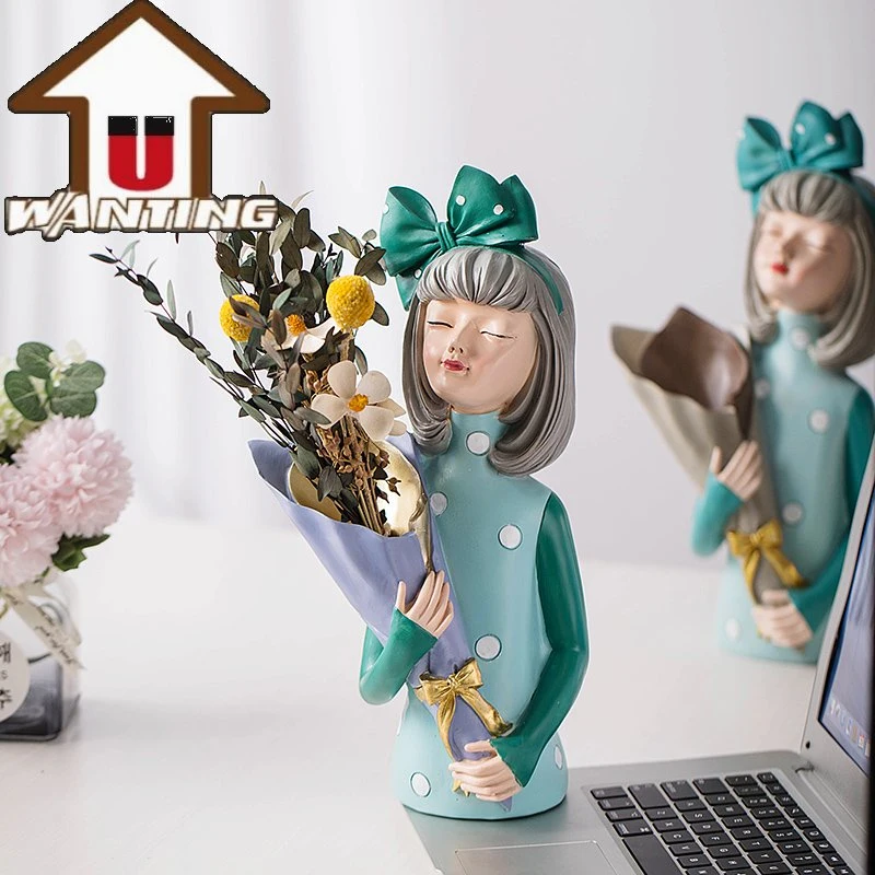 Hot Selling Girl Bouquet Sculpture Desktop Decor Fashion Furniture High Quality Gift