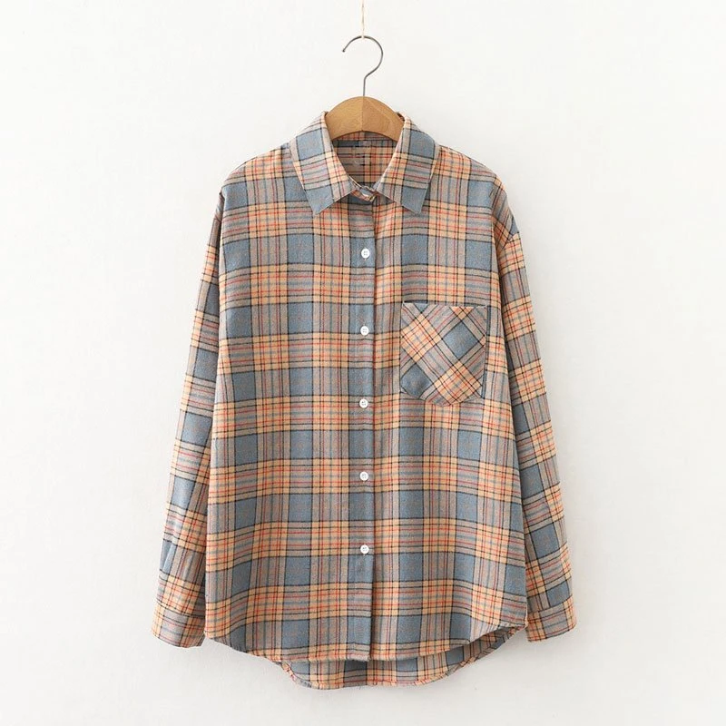 2022 Women Clothing Women's Plus Size Long Sleeve Button Down Checked Plaid Flannel Shirt for Ladies