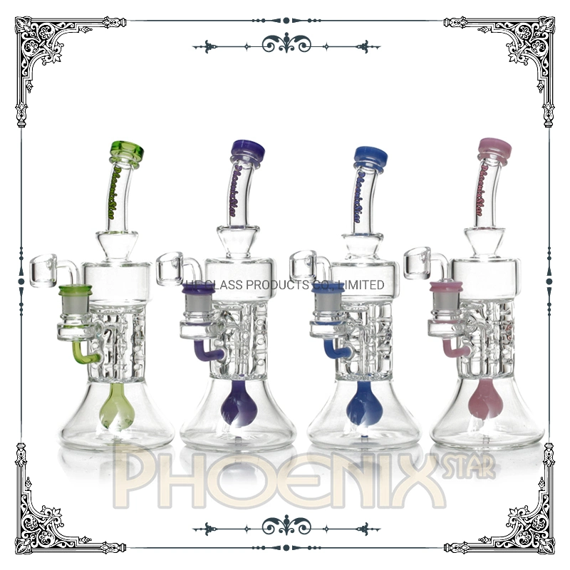 Wholesale 10.8 Inches Reinforced 4 Arm Pillar Perc Glass Smoking Water Pipe Showerhead Perc Glycerin DAB Oil Rig