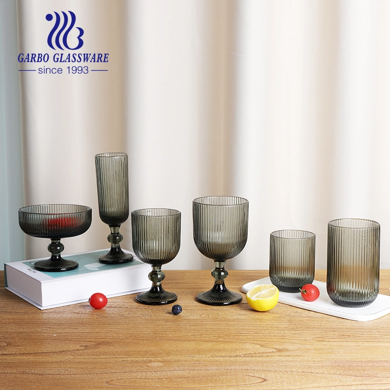 Solid Colors Engraved Whisky Glass Cup Food Safe Grey Color Glass Cups Embossed Water Glass