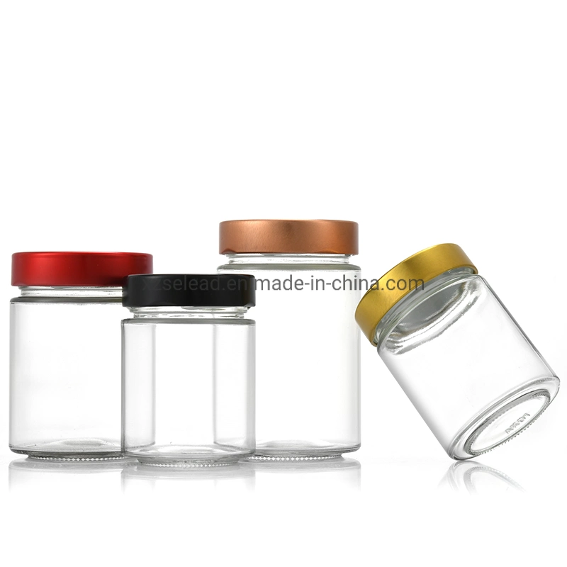 1oz 6oz 8oz 9oz 16oz Clear Straight Sided Ergo Glass Honey Jar Jam Glass Bottle Jar with Silver Gold Screw Metal Cap