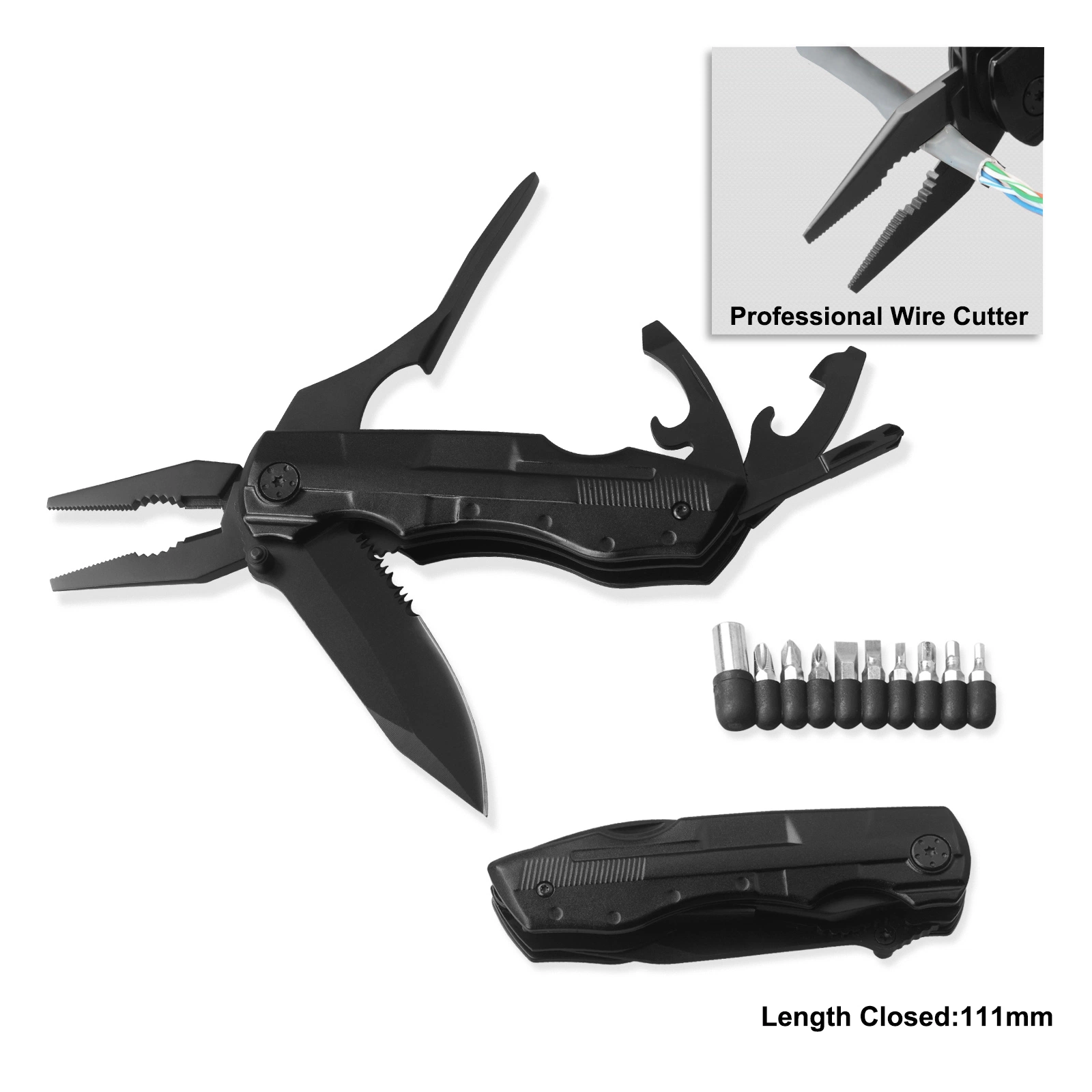 Multi Function Pliers with Anodized Aluminum Handle Black Surface Treatment (#8256)