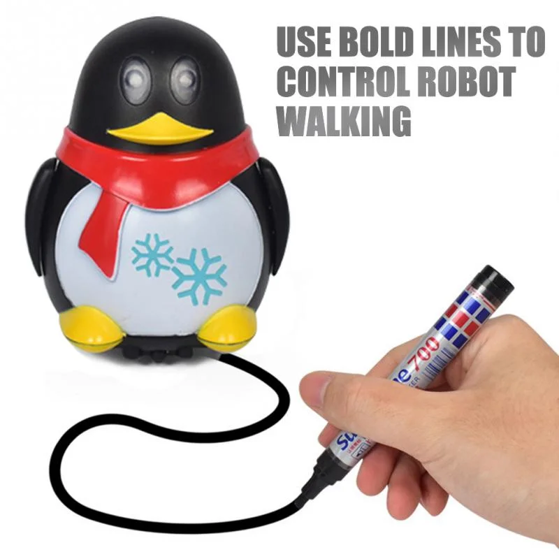 Drawn Line Magic Toy Inductive Penguin Follow Black Track Map Electrical Toys for Kids