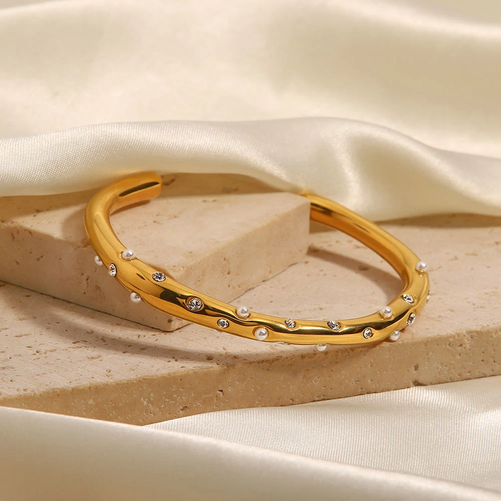 Nouvelle tendance mini Perles Bracelets du brassard de paver le zircon Ouvrir Cuff Bangle