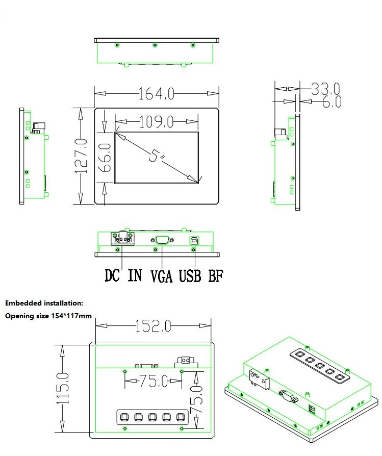 En el exterior de la pantalla táctil de 5 pulgadas de pantalla LCD muestra médica fabricante