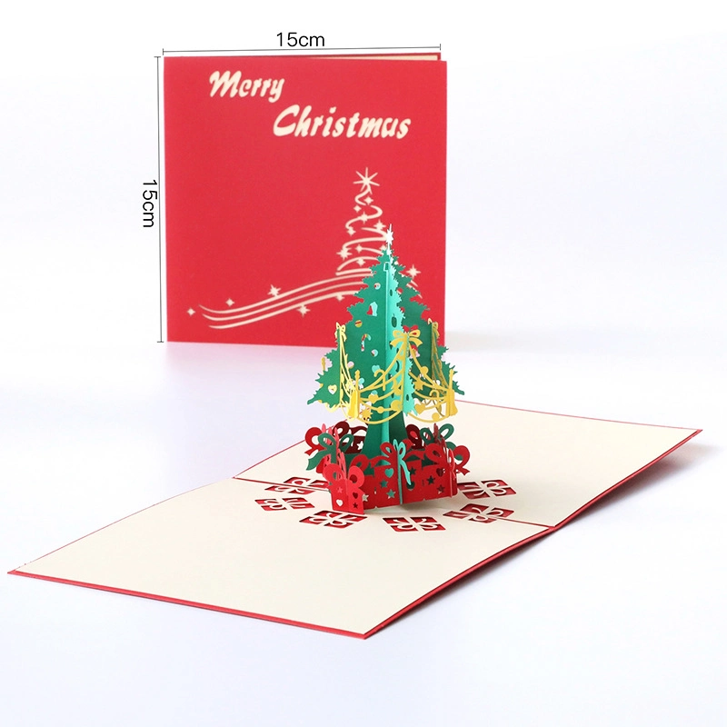 La impresión de logotipo personalizado regalos de Navidad Venta caliente sobre el papel de estraza Tarjetas de Felicitación de embalaje plegable ecológica