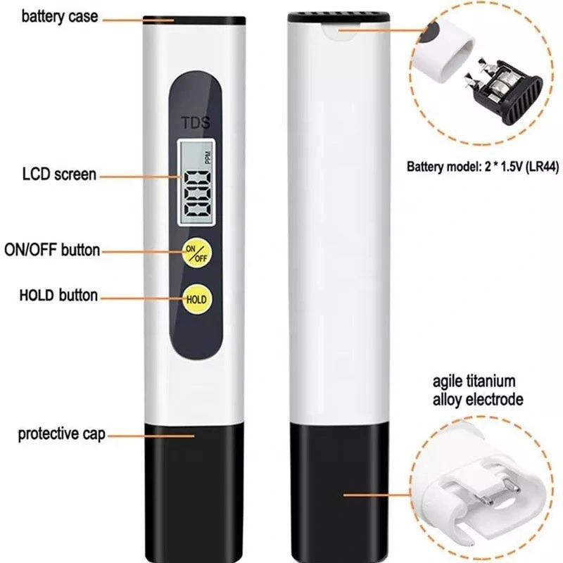 Medidor de temperatura portátil de TDS (sólidos dissolvidos totais) de temperatura digital 3 em 1 Luz de fundo da caneta Sensor de água do filtro de água desligado automaticamente