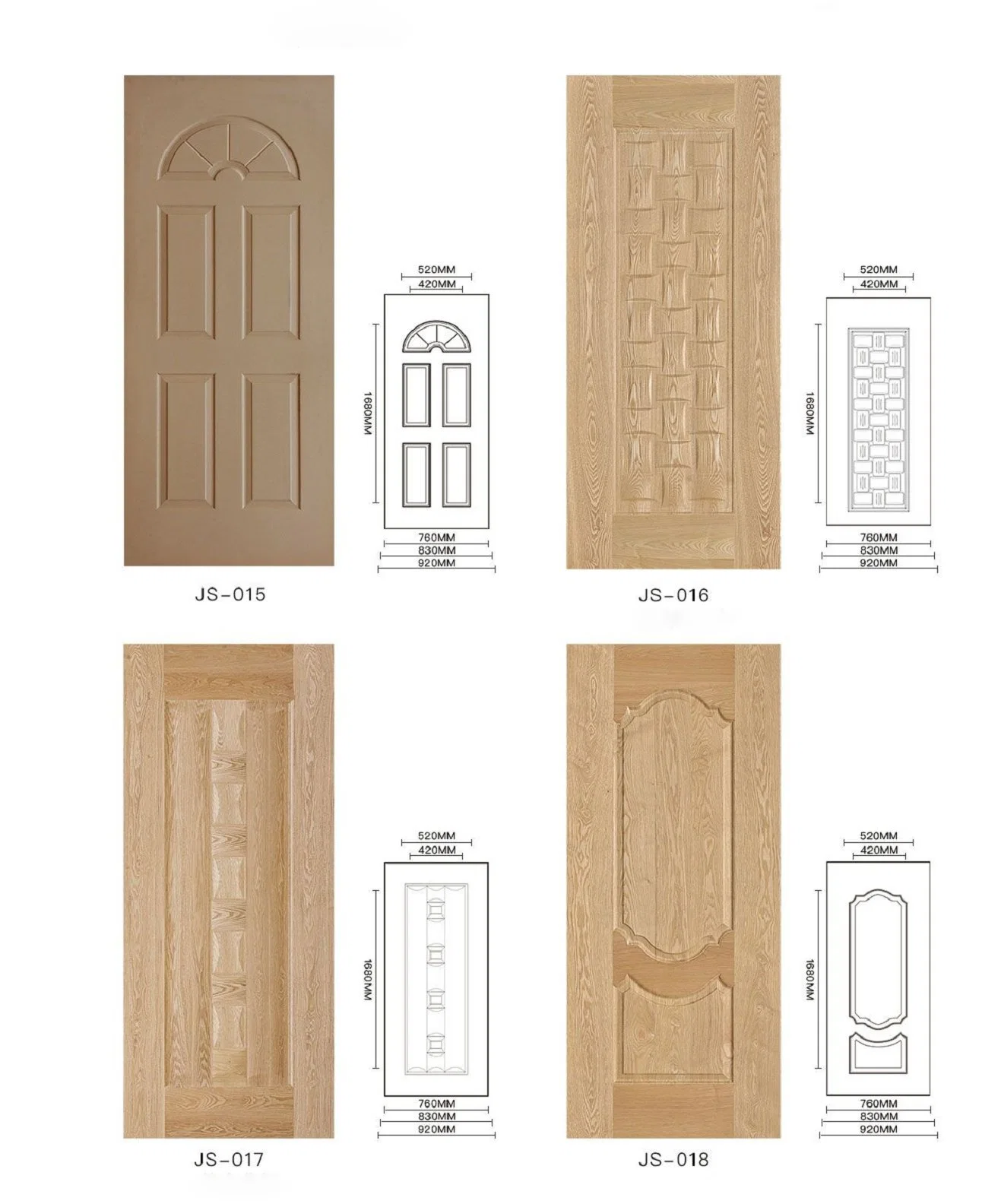 2.7mm/3mm Teak/Sapele Veneer HDF Board Molded Door Skin