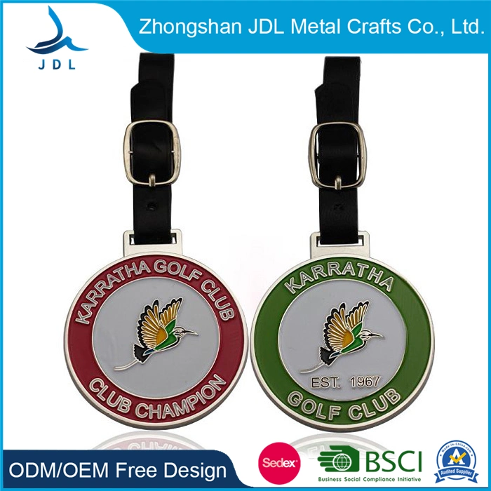 Customized Debossed Logo Bulk Genuine Luggage Free Sample High Qualty Custom Logo Design PU Leather Golf Accessories Metal Bag Tag