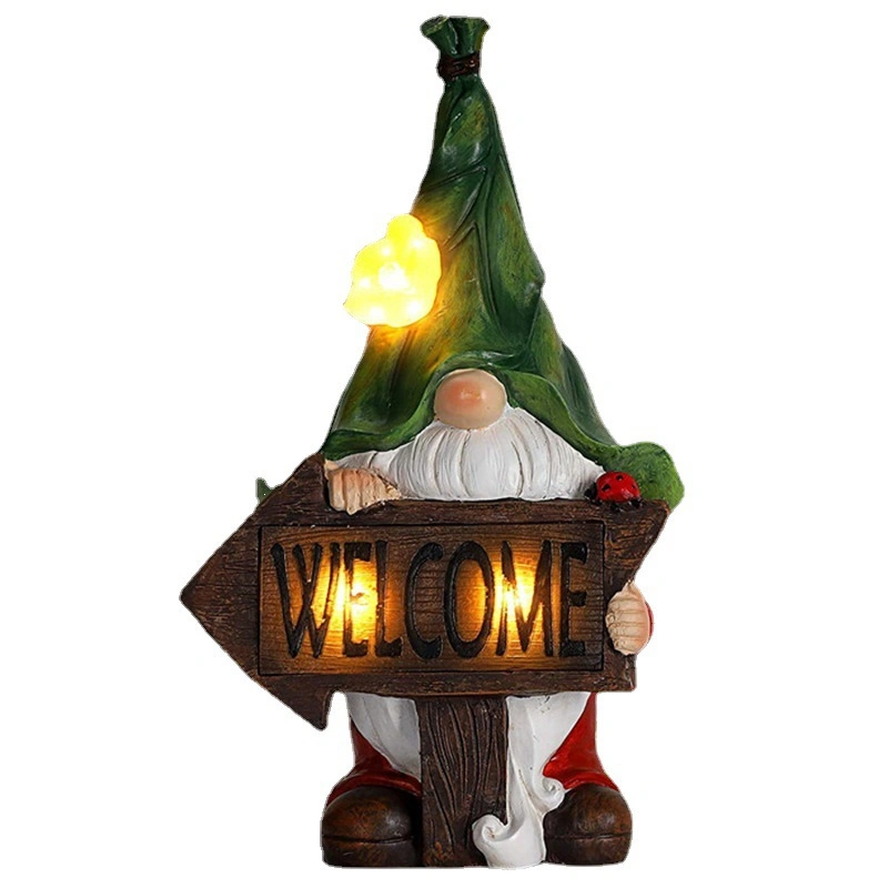 Wholesale/Supplier Solar Powered LED Poly Resin Welcome Sign Gnome Statue Landscape Lighting Outdoor Garden Holiday Decoration Yard Decorative Lighting