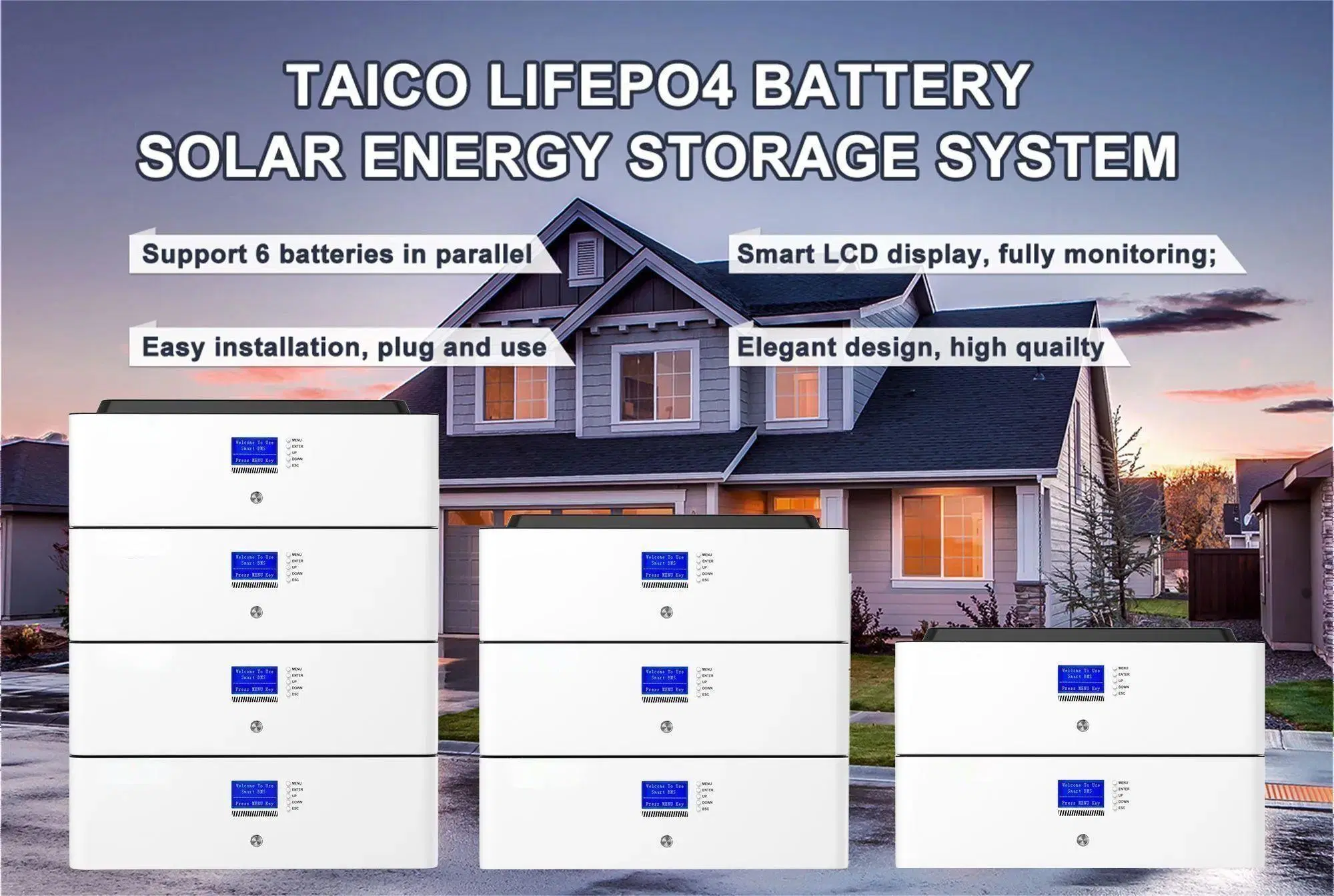 Inicio Sistema de Energía Solar Energy Storage Battery Pack 5kw 10kwh 15kwh 20kwh 51,2V Batería de litio solares apiladas LiFePO4 con el inversor