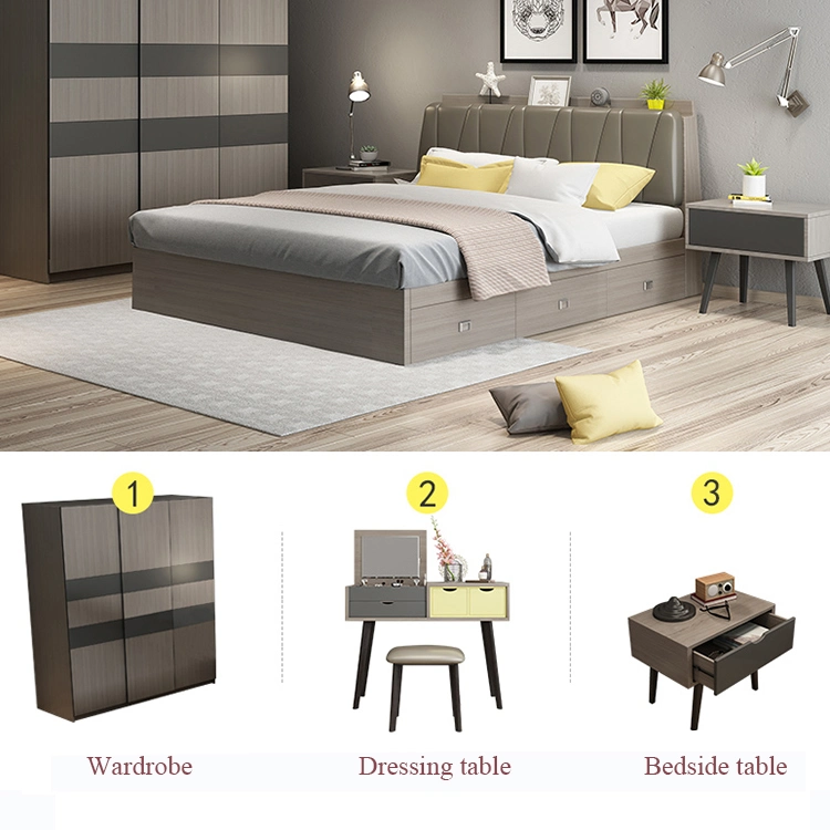 Modern Nordic Home Furniture Bedroom Furniture Wooden Melamine MDF Bedroom Sets