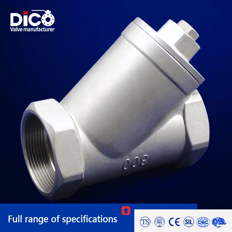 Dico Wenzhou Y Filter CF8 CF3m Screw End 800 Wog Stainless Steel Y Type Strainer