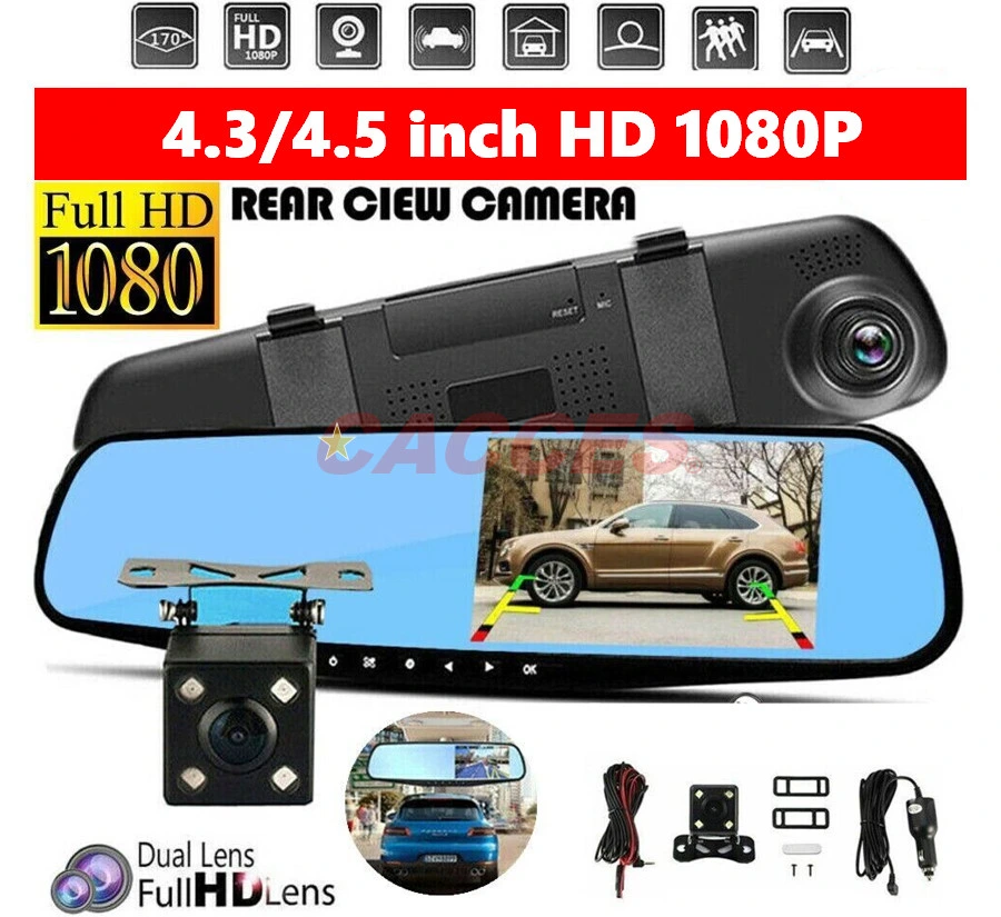 Car DVR Blue Ray Anti-Glare Rear View Mirror Video Recorder 4.3"/4.5''in Car Camera Dual Lens Cam WDR Night Vision Full HD 1080P G-Sensor Loop Recording Monitor