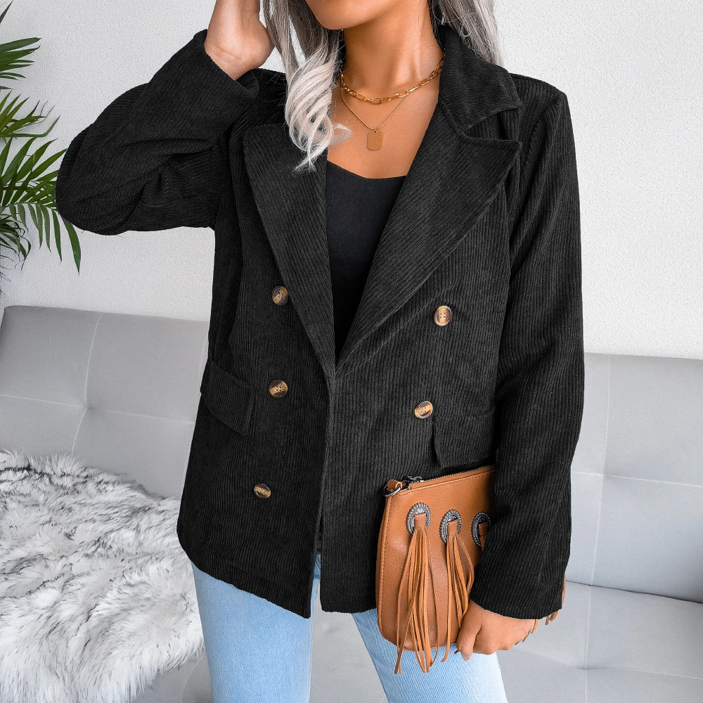 Ins Style Real Shot 2023 Europe and The United States Autumn and Winter Double-Breasted Small Suit Jacket Jacket Cross-Border Women's Wear