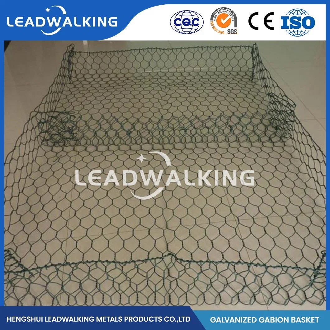 Leadسيرا على الأقدام 100X150 مم Mesh Gabion Bricoالمستودع المصنع الهندسة المدنية السباحة الساخنة سلة غابوني المجلفنة الصين 4.0*1.0*1.0 حجم مغلفن Gabion Inox