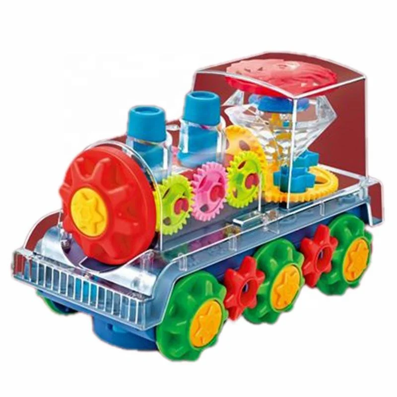 Novelty Electric Toy Flashing Light Transparent Rotating Transparent Gear Bus Universal Concept Car Toy with Music