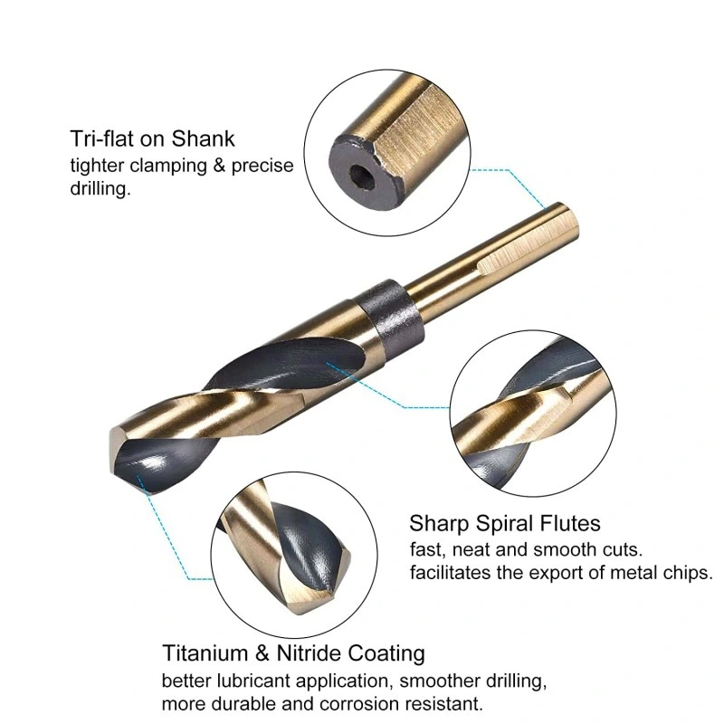 22mm Cutting Edge Titanium & Nitride Coated Reduced Shank Twist Drill Bit for Stainless Steel