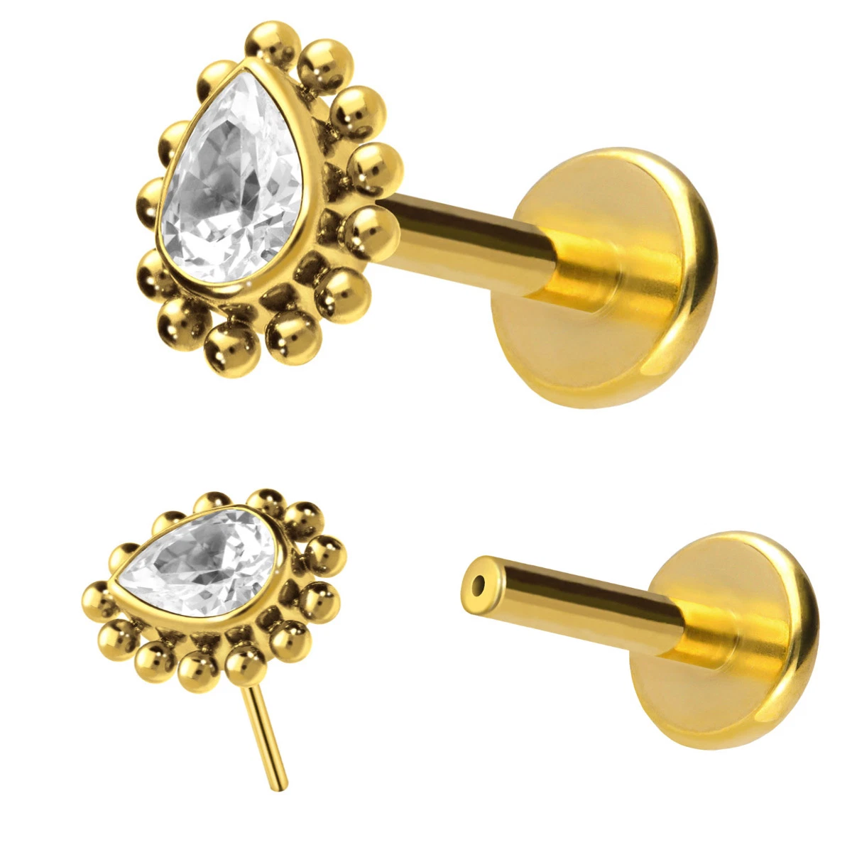 Titanium Fashion Jóias Threadless Plug PIN Crystal drop e bolas Para perfuração de cabeça com rebordo para nariz