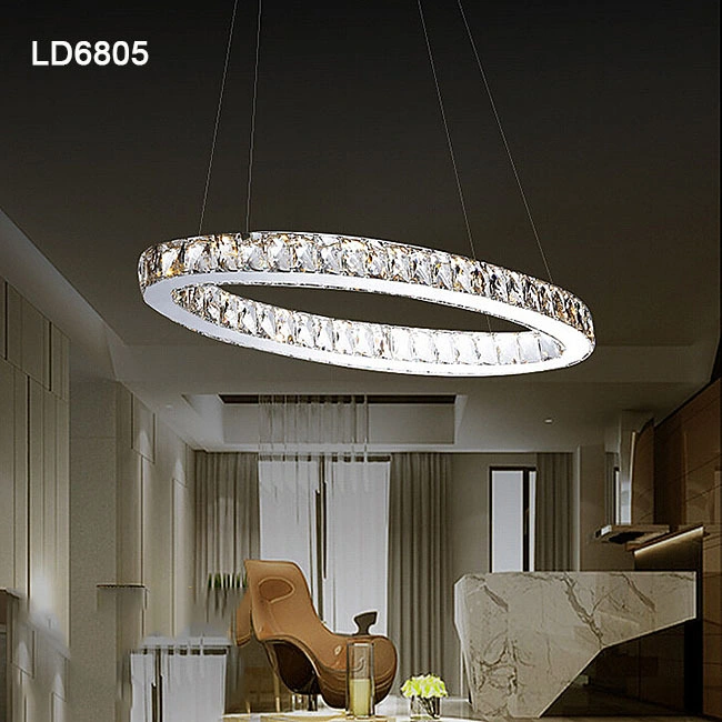New Stainless Steel Hanging Lighting LED Decorative Chandelier Crystal Circle LED Pendant Lamp for Dining Room Bar Restaurant