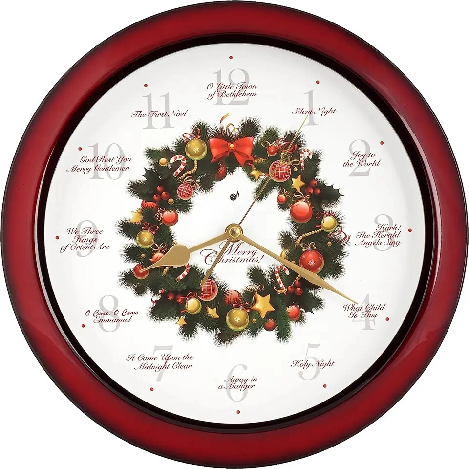 Christmas Plastic Wall Clock with Music Advertising Promotion Gift with Custom Logo Creative Print Pattern Clock