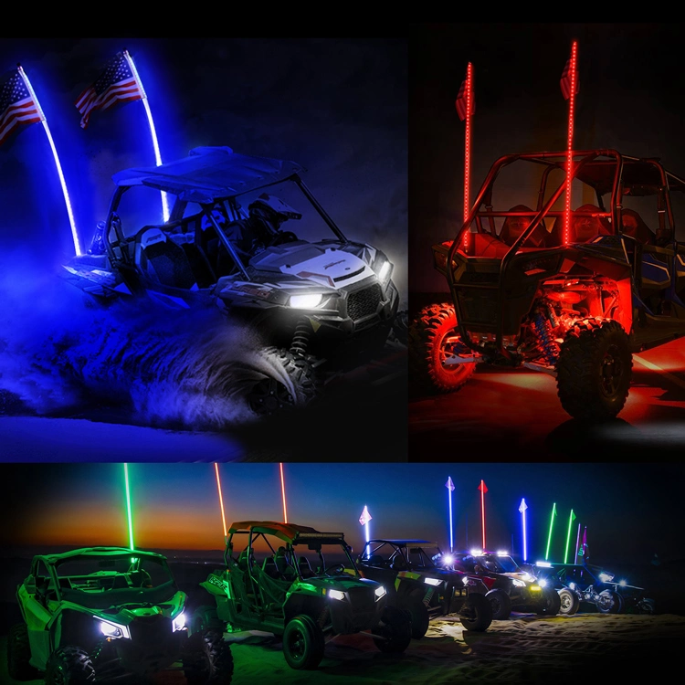 2FT 3FT 4FT 5FT 6FT LED Whip Light 4X4 LED Dancing Chasing Light Spiral APP Control off Road Antenna LED Lighted Whip for off Road ATV Trucks Boat