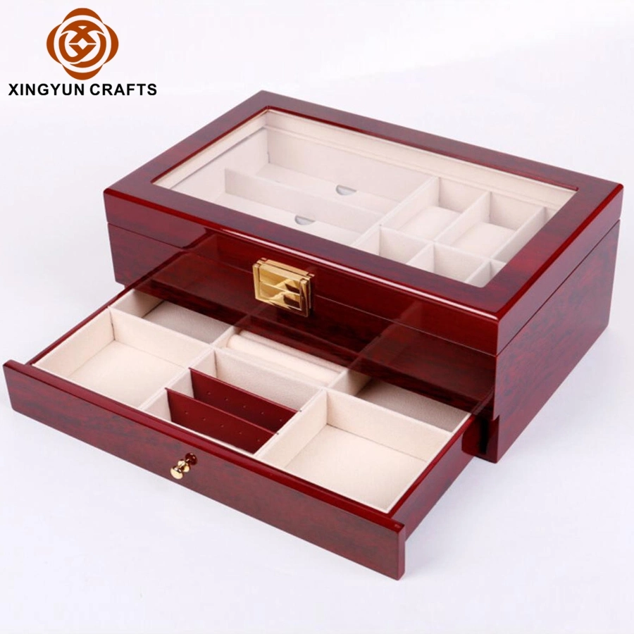 Big Wooden Jewelry Case with Drawer Watch Package Box Wooden Gift Packing Box with Lock