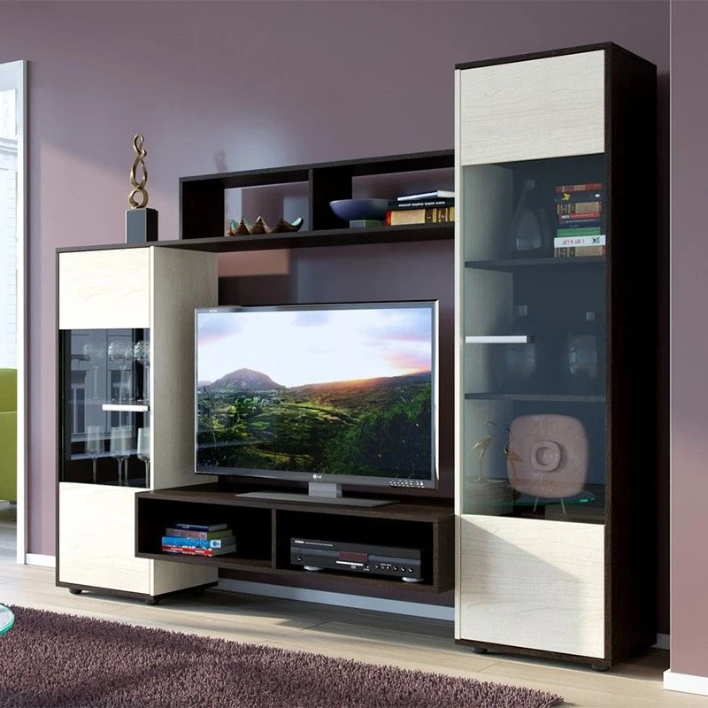 Sala de estar mobiliário interior madeira pega conjuntos Display Wall Armário de suporte para TV
