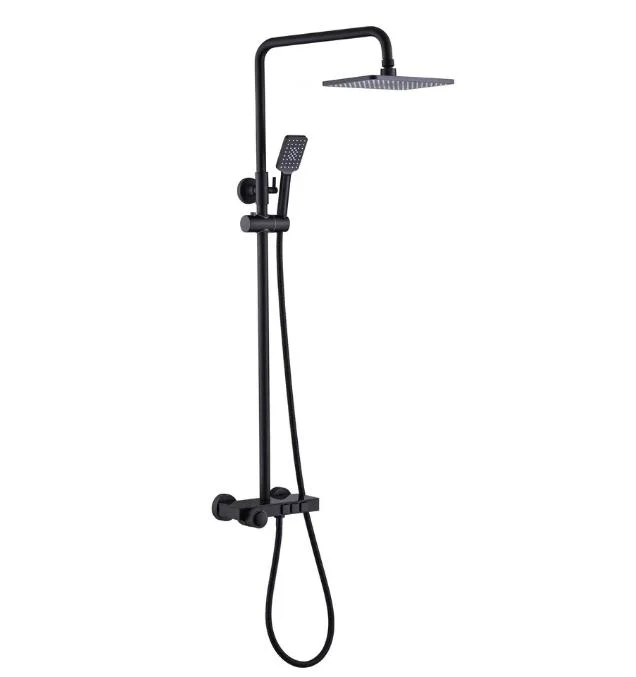 Wall Mounted Rainfall Head and Hose Stainless Steel Shower Mixer Set Bathroom