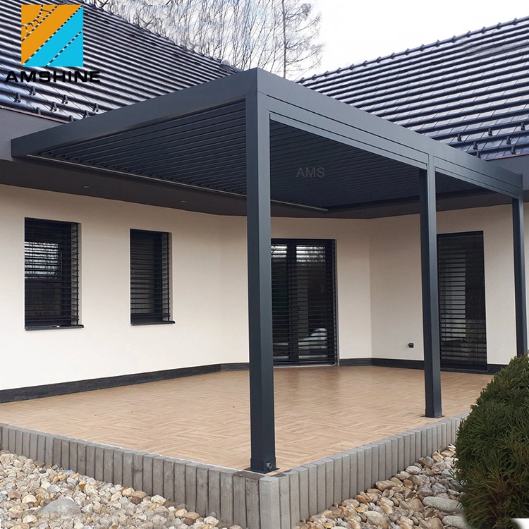 Bloque de aluminio motorizadas Cabañas Louvered Sun Roof Garden pérgola cubierta de metal patio al aire libre Piscina de Control Remoto de Gazebo invernadero con la puerta de cristal