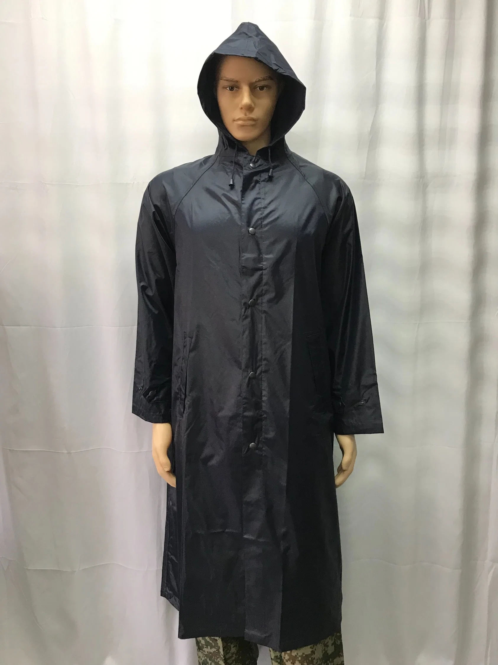 Dark Blue Long Rain Coat with Reflective Strip for Men