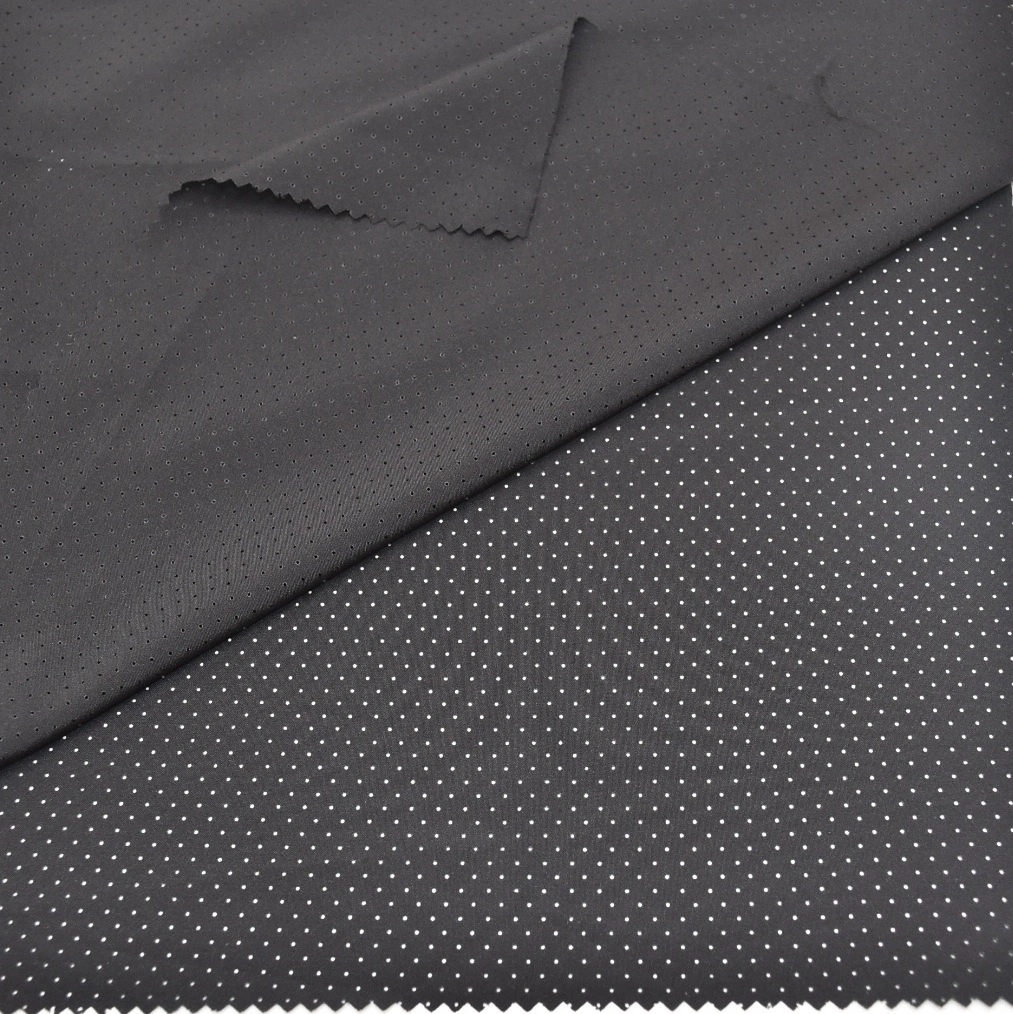 Corte láser de poliéster de caparazón blando perforados de tela Pongee/láser Grabado en relieve de fieltro de poliéster tela Pongee de blusa