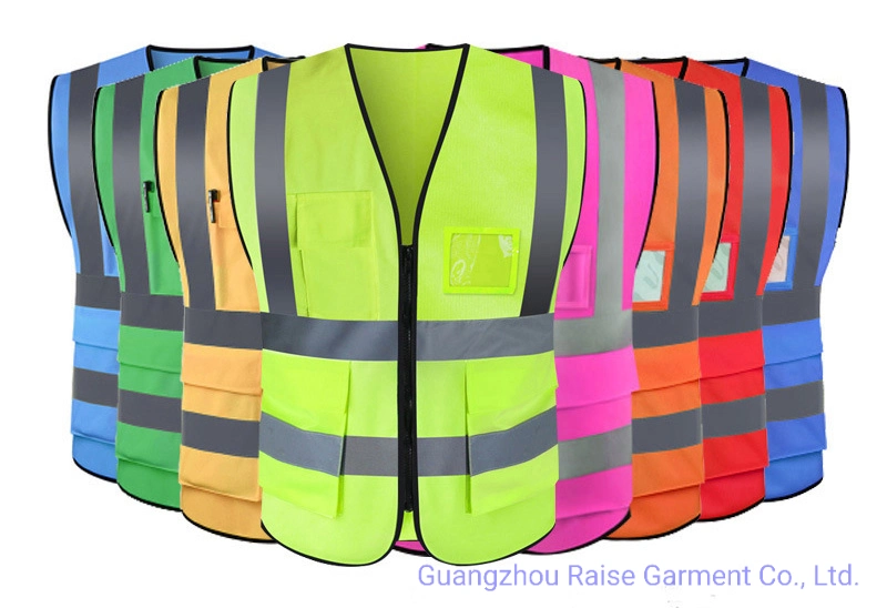 Gilet de sécurité réfléchissant Hi-Vis avec multi-poches pour vêtements de travail en gros