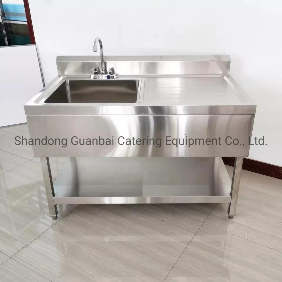 European Style Wash Sink 304 201 Stainless Steel Kitchen Sink with Under Shelf and Drainboard